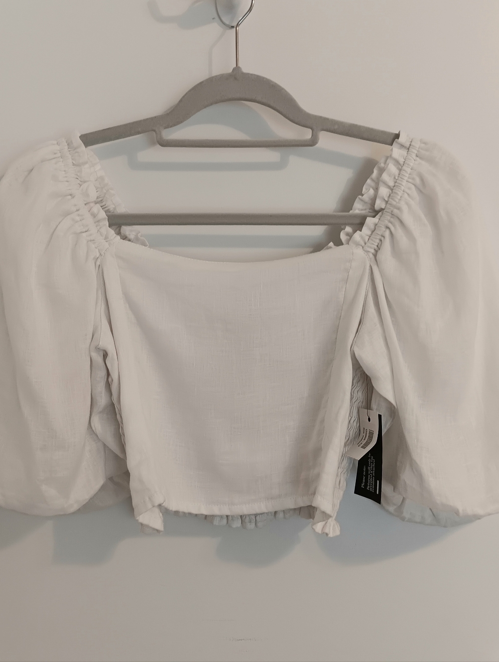 Faithfull the Brand Barnette White Linen Puff-Sleeve Square-Neck Crop Smock Top - Picture 5 of 12